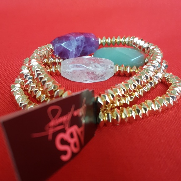 ABS ALLEN SCHWARTZ CRYSTAL STONE STRETCH BRACELET SET OF 3 - Picture 5 of 8